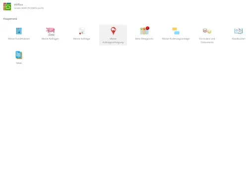 VOffice Kundenportal - Dashboard mit Hauptmenue